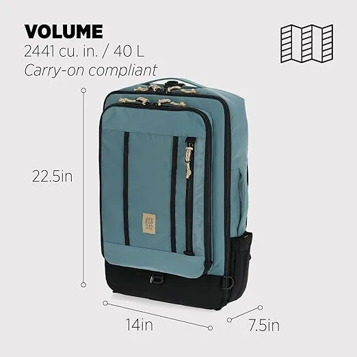 Topo Designs Global Travel Bag 30-40 Liter - Carry-on Compliant Versatile Pack, 3 Carry Options, External Laptop Sleeve (Original, 40L, Pine)