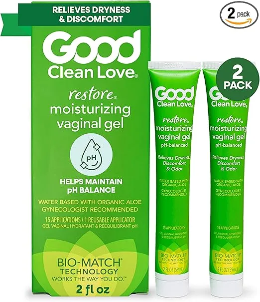 Good Clean Love Restore Moisturizing Vaginal Gel, pH-Balanced Vaginal Moisturizer, Water-Based Feminine Care with Aloe Vera & Lactic Acid, Reduces Dryness, Discomfort & Odor for Women, 2 Oz (2-Pack)