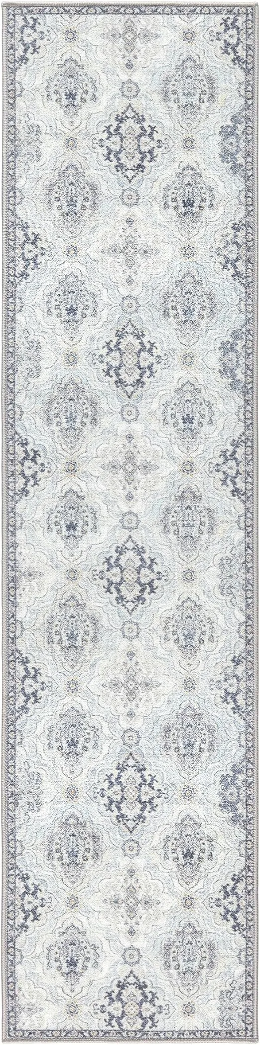 TOWN & COUNTRY EVERYDAY Avani Cottagecore Medallion Everwash™ Washable Runner Area Rug with Non-Slip Backing, Pet Friendly Rug, Grey, 1'7"x6'6"