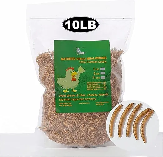 10LBs Non-GMO Dried Mealworms,High-Protein Larvae Treats Feed Molting Supplement for Birds Hens Ducks etc,Large Bulk Meal Worms Birds Chicken Food