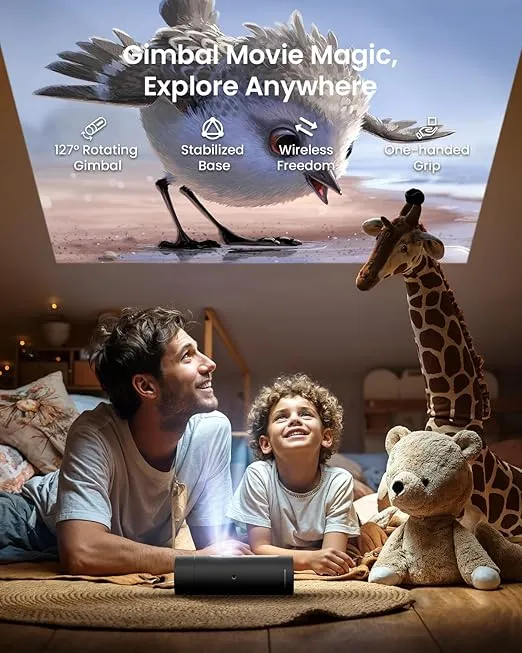 JMGO PicoFlix GTV Netflix Projector, 1080P Mini Portable Projector with Wifi and Bluetooth, 4.5H Battery, Outdoor 3D Movie Projector 150", Gimbal Auto Image Correction, 450 ANSI Lumens, HDR10, 10W DD+