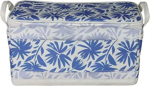Everything Mary Floral Sewing Box Organizer - 3 Pockets, Durable Polyester Tote with Zipper Closure, Luggage Band, and Handles - Portable Sewing Storage for Notions, Patterns, and Supplies
