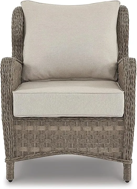 Signature Design by Ashley Clear Ridge Outdoor Handwoven Wicker Cushioned Lounge Chair 2 Count, Light Brown