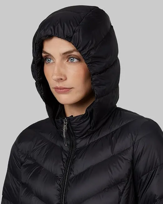 32 Degrees Heat Women's 3/4 Ultra-Light Down Packable Hooded Jacket| Slim Fit | Layering | Water Repellant