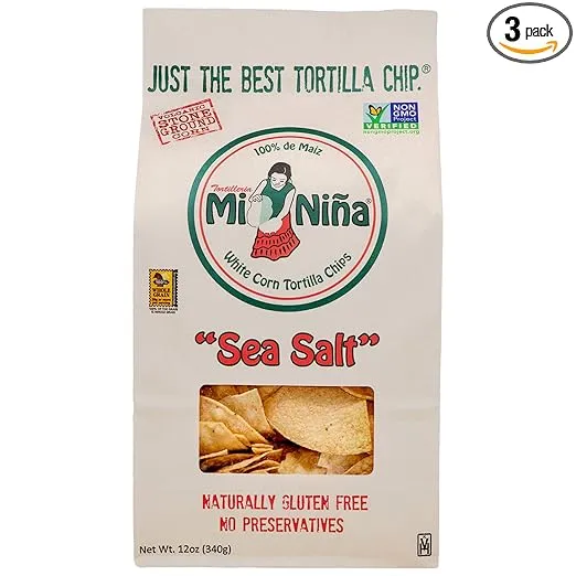 Mi Nina Tortilla Chips Sea Salt White Corn | Pack of 3 12 oz. bags