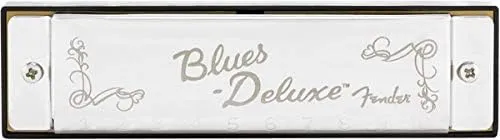 Fender Blues Deluxe Harmonica - Key of C Bundle with Carrying Case, Austin Bazaar Instructional Manual, and Polishing Cloth