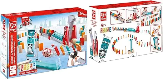 Hape Mighty Hammer Domino | Double -Sided Wooden Ball Domino Set for Kids Aged 4 and Up, Multicolor (E1056)