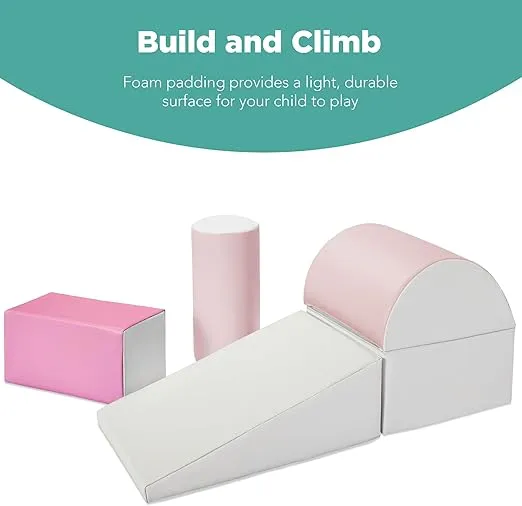 Best Choice Products 5-Piece Kids Climb & Crawl Soft Foam Block Activity Play Structures for Child Development, Color Coordination, Motor Skills - Pink