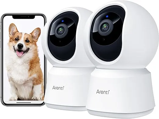 ARENTI 5G Security Camera Indoor, 4MP Pet Camera with Speaker for Dog/Cat, Baby Monitor with Phone App, Dual-Band WiFi, Auto Tracking, Super Night Vision, 2-Way Talk, Cloud & SD Card Storage(2PC)