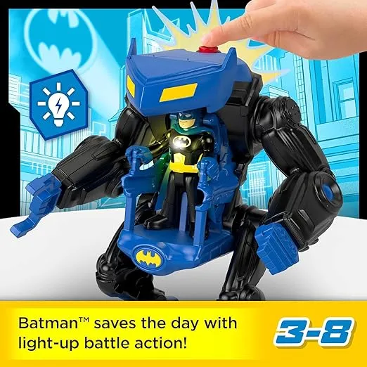 Fisher-Price Imaginext DC Super Friends Batman Toy Battling Robot with Poseable Figure & Lights for Pretend Play Kids Ages 3+ Years