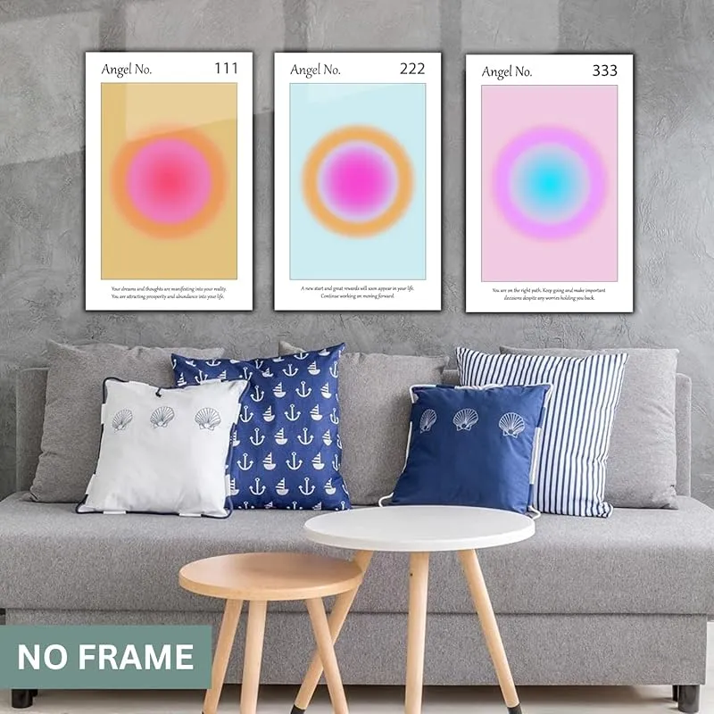 Colorful Gradient Aura Angel Numbers Poster Sets for Room Aesthetic Inspirational Quotes Wall Art Paintings Abstract Minimalist Style Room Wall Decor for Bedroom Office - 11x17in LAMINATED - No Frame