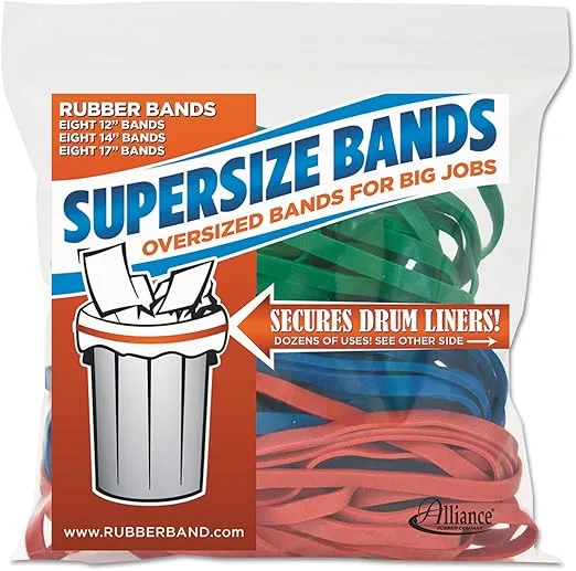 Alliance 08997 SuperSz. Rubber Bands, 12-Inch Red, 14-Inch Green, 17-Inch Blue, 1/4-Inch w, 24/Pack