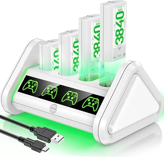 Rechargeable Battery Pack for Xbox One/Xbox Series X|S, 4 x 3840mWh Batteries Xbox One Controllers, Xbox Series Controller Batteries with Charger Station for Xbox One/One S|X/Elite