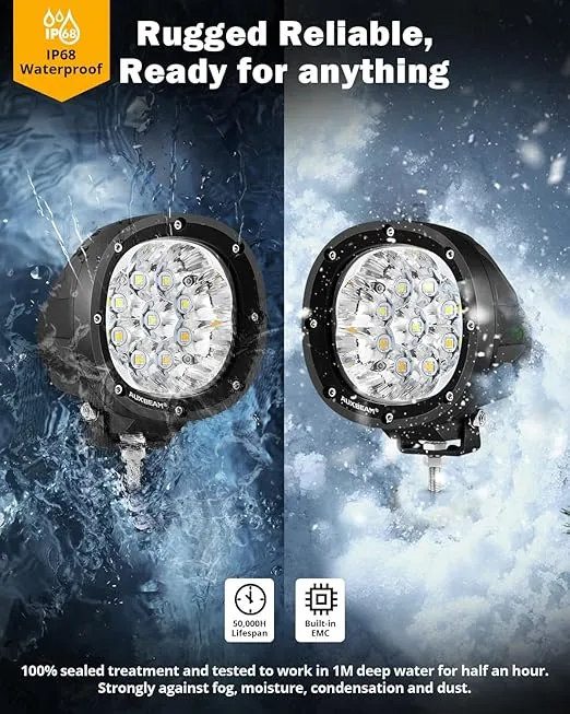 Auxbeam 6 Modes Amber White Round LED Offroad Lights, 4Inch 90W Dual Color Strobe Light Bar Off Road Fog Lights, Spot Beam Flashing LED Pods Offroad Lighting Amber Spotlights for Trucks, Pair