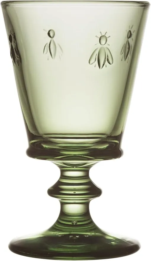 La Rochere Napoleon Bee Olive Green Stemmed Wine Glass Set of 6 – Vintage Wine Glasses – La Rochere Bee Glassware Sets (9 oz)