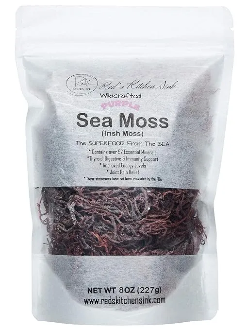 Purple Sea Moss | Irish Moss | Wildcrafted from St. Lucia | 100% Natural | Makes over 100oz Seamoss Gel - 8oz