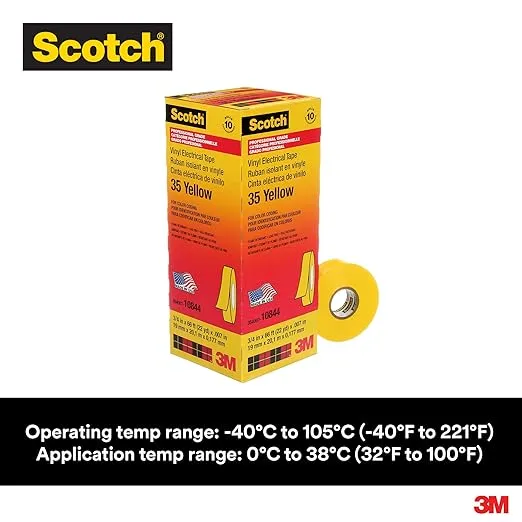 Scotch Vinyl Color Coding Electrical Tape 35, 3/4 in x 66 ft, Yellow,10 Rolls