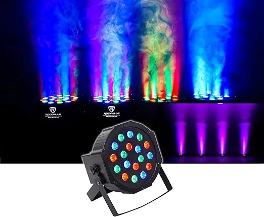 Rockville RockPAR50 Black Compact Par Can Wash Light, 18 RGB LEDs, DMX, Perfect for DJs, Events, Clubs, Parties