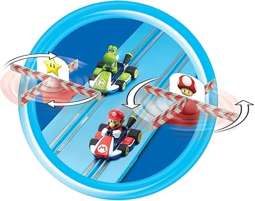 Carrera First Mario Kart - Slot Car Race Track with Spinners - Includes 2 Cars: Mario and Peach - Battery-Powered Beginner Racing Set for Kids Ages 3 Years and Up