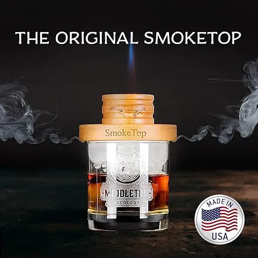 SmokeTop Cocktail Smoker Kit and Torch with Cherry, Hickory, Maple, and Oak Wood Chips - Cocktail Smoker Kit & Chips for Old Fashioned Cocktails, Whiskey, & Bourbon - NO Butane Included