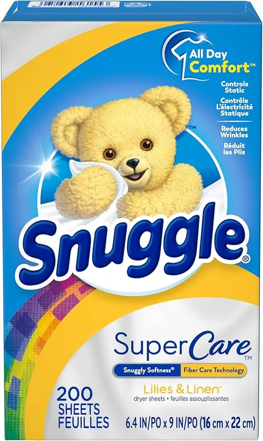 Snuggle SuperCare Fabric Softener Dryer Sheets, Lilies and Linen, 200 Count