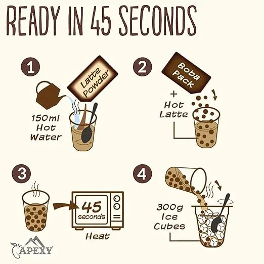 Bubble Tea COMPLETE SET. BEST DIY Boba/Bubble Tea Kit, Ready In 45 Seconds, 5 Packs Milk Tea Powder + 5 Packs Brown Sugar Tapioca Pearls+ 5 Bubble tea Straws By APEXY, Taro