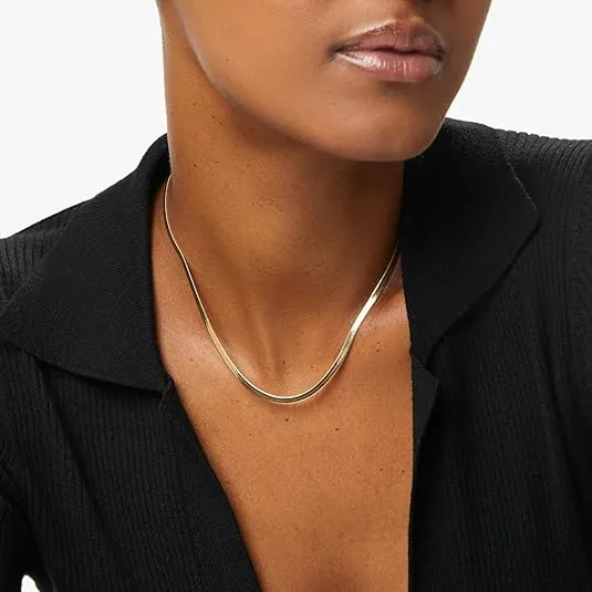 Ana Luisa Ina Herringbone Chain Necklace - 14K Gold Plated & Silver Rhodium Plated Necklace - Easy-To-Layer, Hypoallergenic, Water-Resistant - Herringbone Chain - Adjustable Length - Women Gift Ideas