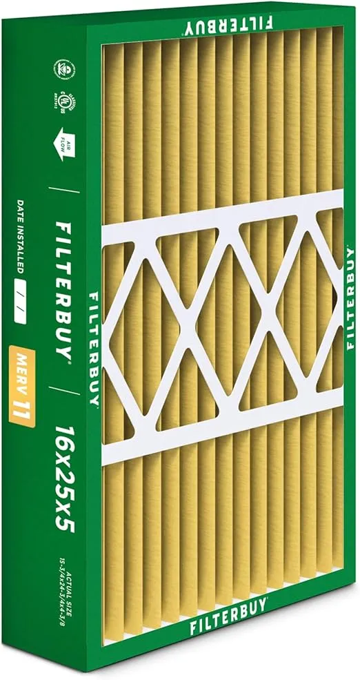 Filterbuy 16x25x5 Air Filter MERV 11 Allergen Defense (1-Pack), Pleated HVAC AC Furnace Air Filters for Honeywell FC100A1029, Lennox X6670, Carrier, & More (Actual Size: 15.75 x 24.75 x 4.38 Inches)