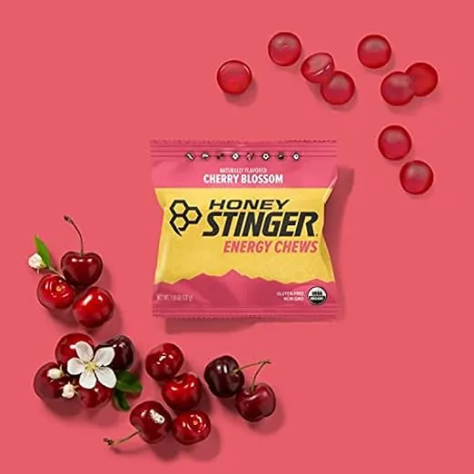 Honey Stinger Organic Cherry Blossom Energy Chew | Gluten Free & Caffeine Free | for Exercise, Running and Performance | Sports Nutrition for Home & Gym, Pre and Mid Workout | 12 Pack, 21.6 Ounce