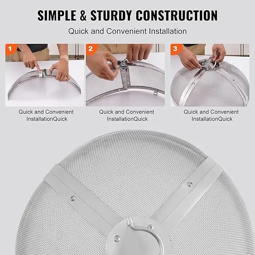 VEVOR Fire Pit Spark Screen Round 20", Reinforced Heavy Duty Steel Metal Cover, Outdoor Firepit Lid, Easy-Opening Top Screen Covers Round with Ring Handle for Outdoor Patio Fire Pits Backyard