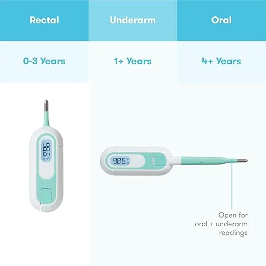 Frida Baby 3-in-1 Rectal, Underarm & Oral Thermometer for Kids, Digital Baby Thermometer for Infants, Toddlers & Kids, Baby & Toddler Stocking Stuffers, FSA/HSA Eligible