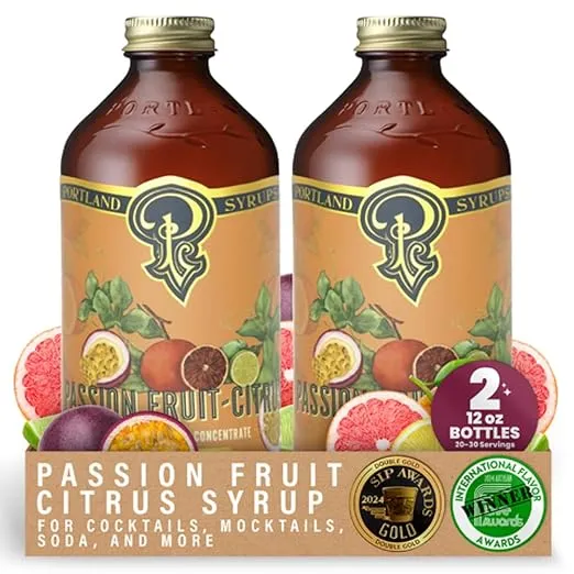 Portland Syrups Citrus-Passion Syrup - Craft Tropical Sensations for Cocktails, Mocktails, Soda, and More - 12 oz with 24 Servings (Pack of 2)