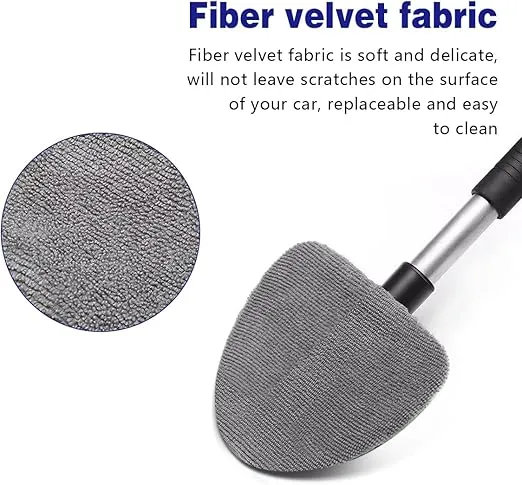 Car Windshield Cleaning Tool, Automotive Window Cleaner with 4 Reusable Washable Microfiber Pads & Extendable Handle, Vehicle Glass Wiper Kit, Universal for RV, SUV, Truck (Blue)