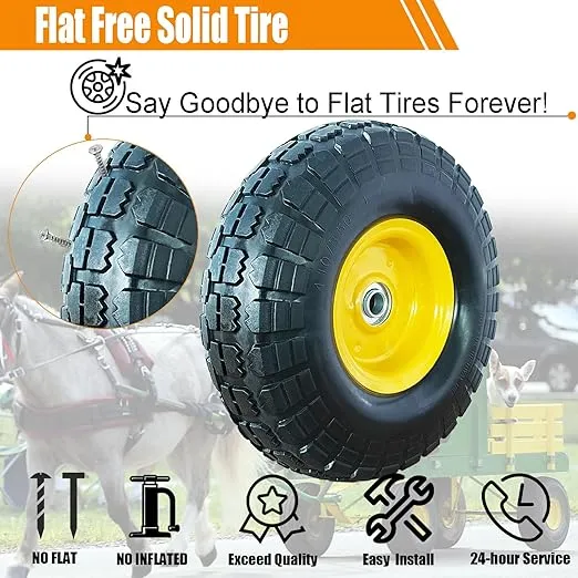 4.10/3.50-4 Tire and Wheel Flat Free,10" Solid Tire Wheel with 5/8" Bearings,2.1"Offset Hub,for Garden Carts/Dolly/Trolley/Dump Cart/Hand Truck/Wheelbarrow/Garden Wagon (2 Pack)