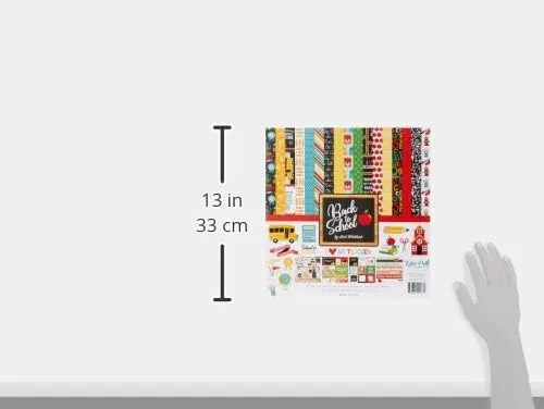 Echo Park Paper Company Back to School Collection Kit paper, 2-x-2, Blue/Black/Red/Green/Yellow, 12-x-12"