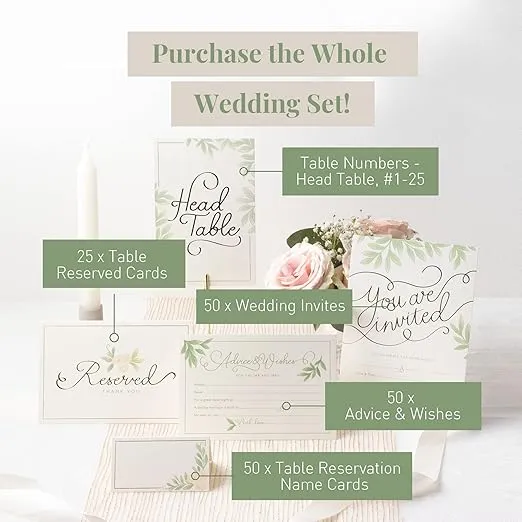 Rileys & Co 50 Pack Wedding Invitation Cards with Envelopes, Bonus Stickers Included, Gold Foil Print & Leaf Design, 5"x7", Wedding Invitations with Envelopes and RSVP Cards, Wedding Invitation Kit