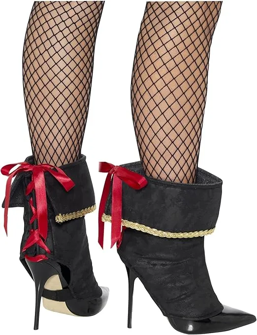 Smiffys Pirate Boot Covers, Black with Lace Up Back, Pirate Fancy Dress, Pirate Dress Up Accessories