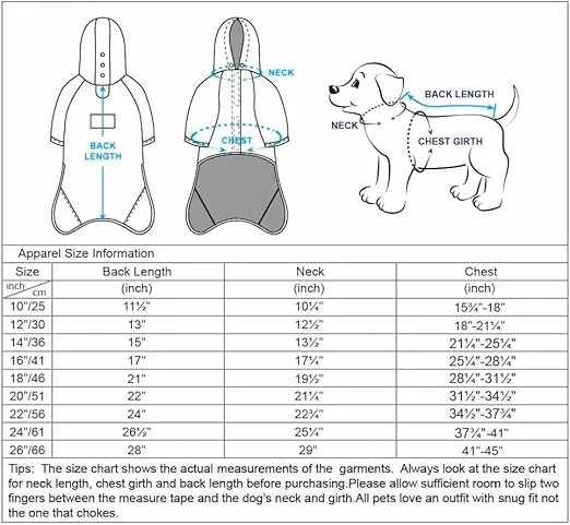 Blueberry Pet 24" Waterproof Dog Softshell Jacket, Hooded Raincoat and Windbreaker with Leash & Harness Hole, Dazzling Blue, Outdoor Rain Gear for Dogs