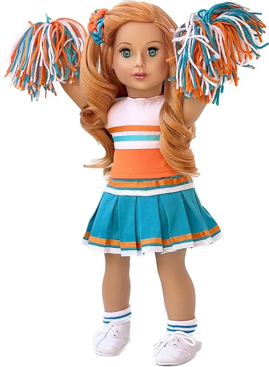 Cheerleader - 6 Piece Cheerleader Outfit - Blouse, Skirt, Headband, Pompons, Socks and Shoes - Clothes for 18 Inch Doll (Doll Not Included)
