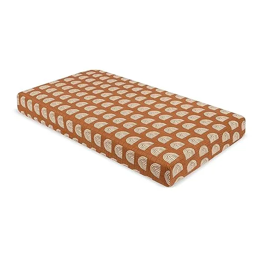 Babyletto 100% Organic Cotton Crib Sheet, GOTS-Certified, Fitted 360°, Ultra-Soft and Breathable Muslin - Terracotta Rainbow
