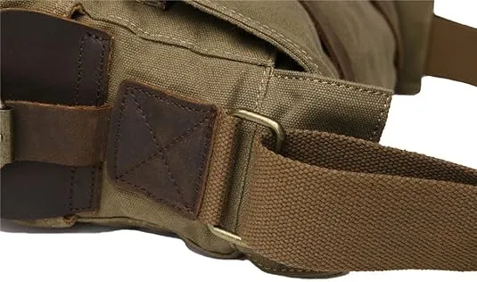 Sechunk Vintage Military Leather Canvas Laptop Bag Messenger Bags Medium