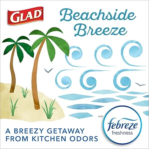 Glad Odorshield Small Drawstring Trash Bags, 4 Gal, Febreze Beachside Breeze, 34 Ct, Pack May Vary
