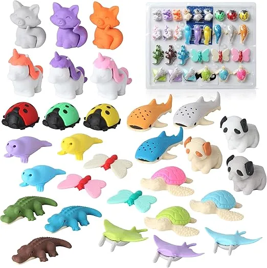 Mr. Pen- Animal Erasers, Desk Pets for Kids Classroom, 30 Pack, Animal Eraser Desk Pet, Classroom Prizes for Students, Rewards for Students, Teacher Rewards for Students