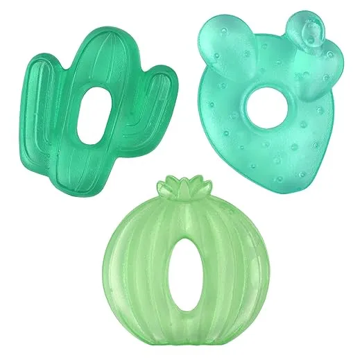 Itzy Ritzy Water-Filled Teethers - Cold Cutie Coolers Textured On Both Sides to Massage Sore Gums & Emerging Teeth - Can Be Chilled in Refrigerator, Set of 3 Green Cactus Water Teethers