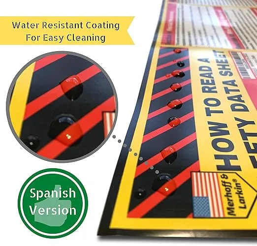How to Read A Safety Data Sheet (SDS/MSDS) Poster | English & Spanish 2024 | 36 x 24 Inch | UV Coated Paper Sign | OSHA, HMIS, Hazard Compliance Center | Display Instructions Chemical Labels (Spanish)