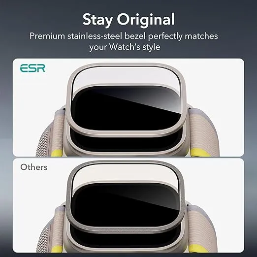 ESR 2 Pack Armorite Screen Protector for Apple Watch Ultra 2/1 (2024/2023/2022, 49 mm), Military Grade Protection, Tempered Glass Film with Aluminum Alloy Frame, Keep Original, Titanium & Blue