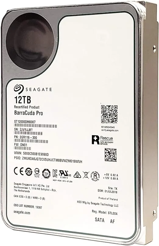 Seagate BarraCuda Pro 12TB Internal Hard Drive Performance HDD – 3.5 Inch SATA 6 Gb/s 7200 RPM 256MB Cache for Computer Desktop PC Laptop, Data Recovery – Frustration Free Packaging (ST12000DM0007)