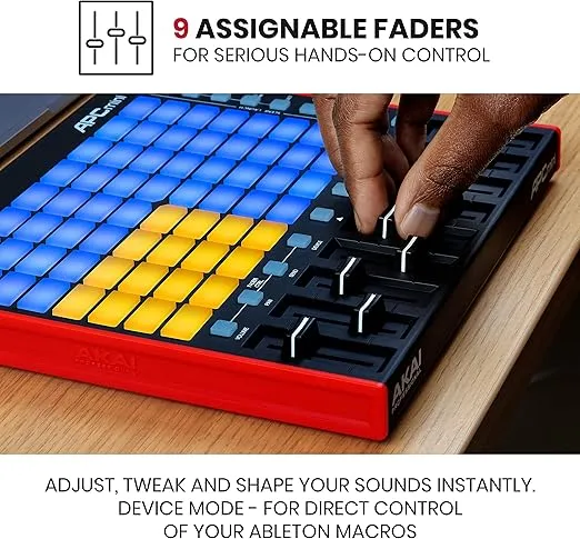 AKAI Professional APC Mini MK2 - USB MIDI Pad Controller for Clip Launching with Ableton Live Lite, 64 RGB Pads, Drum and Note Mode and MIDI Mixer