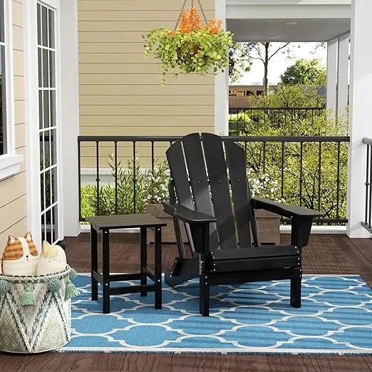 WestinTrends Outdoor Black Side Table, All Weather Poly Lumber Adirondack Small Patio Table Square End Table for Pool Balcony Deck Porch Lawn Backyard
