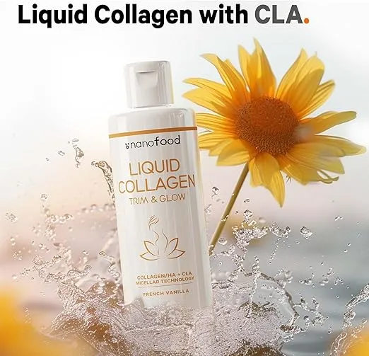 Codeage Liquid Collagen Supplement Vanilla Flavor, Beauty Trim & Glow Liposomal Collagen Peptides, CLA Conjugated Linoleic Acid, Hyaluronic Acid, Vitamin E, Hydrolyzed, Non-GMO, 15.22 fl oz